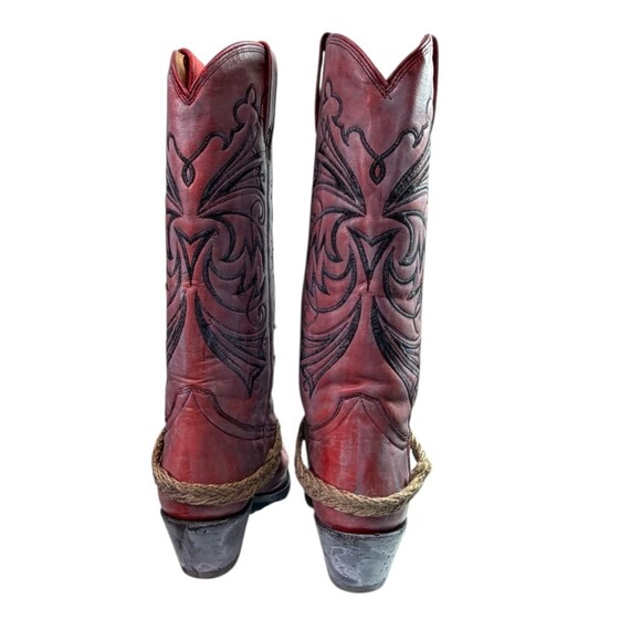 Lane Fine Boots Cowboy Boots Red Leather Embroidered with Wash $350 Size 7EE - Picture 5 of 9